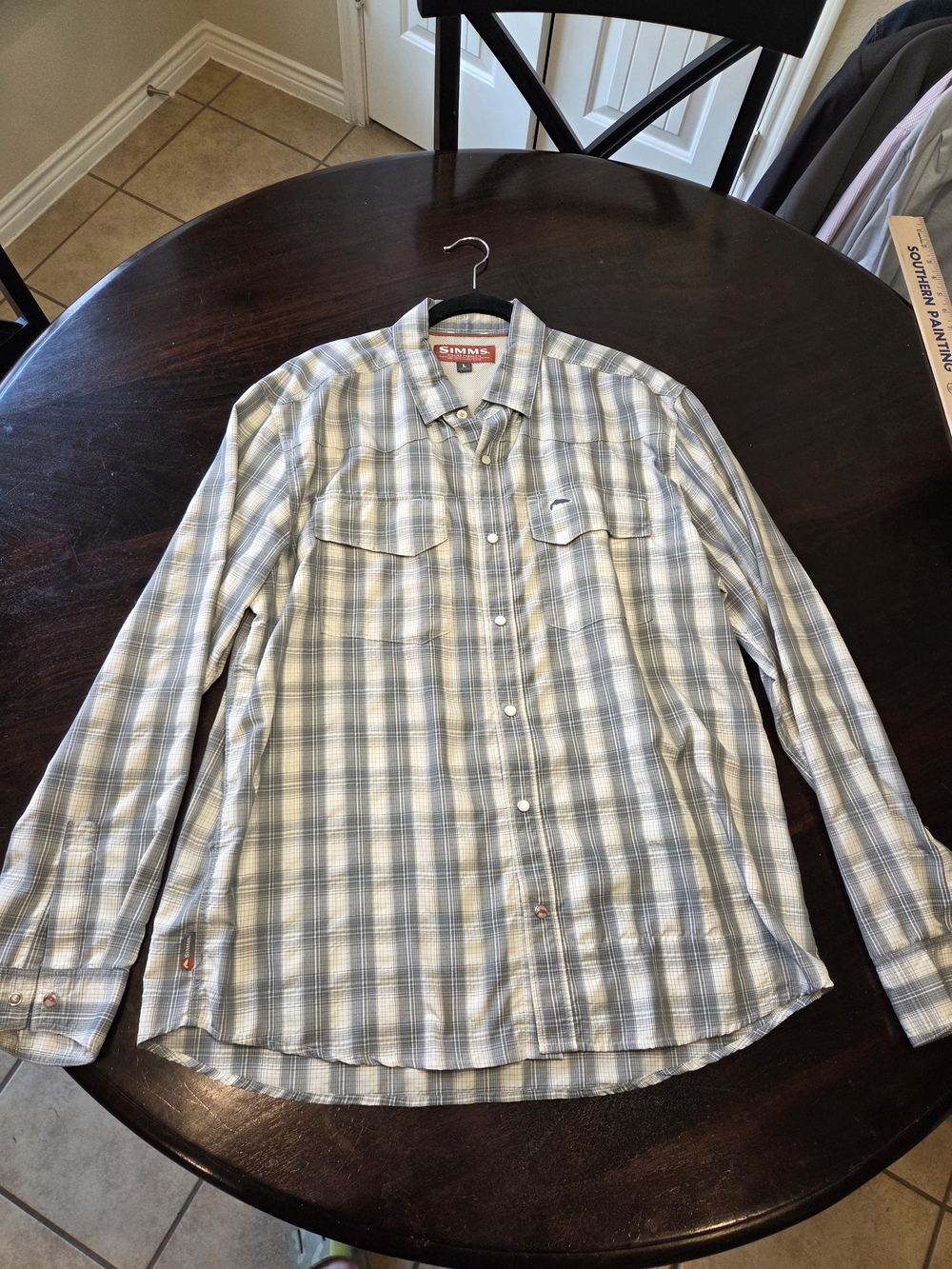 Simms Plaid Pearl Snap Shirt in Blue and White